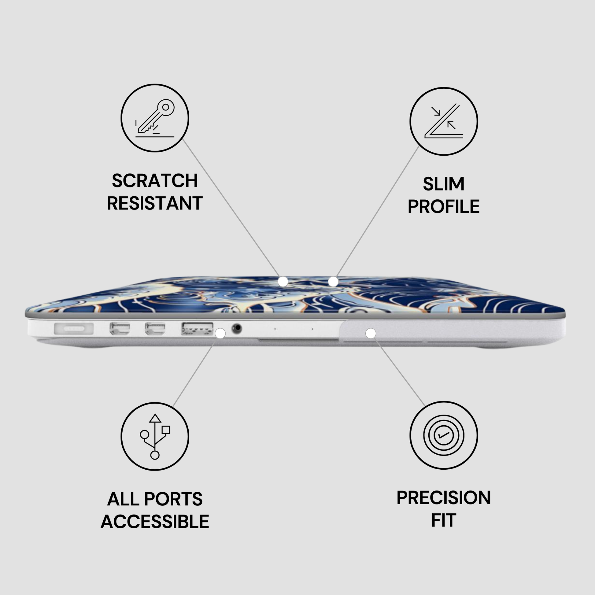 Laptop with features highlighted on a white background | Casenari