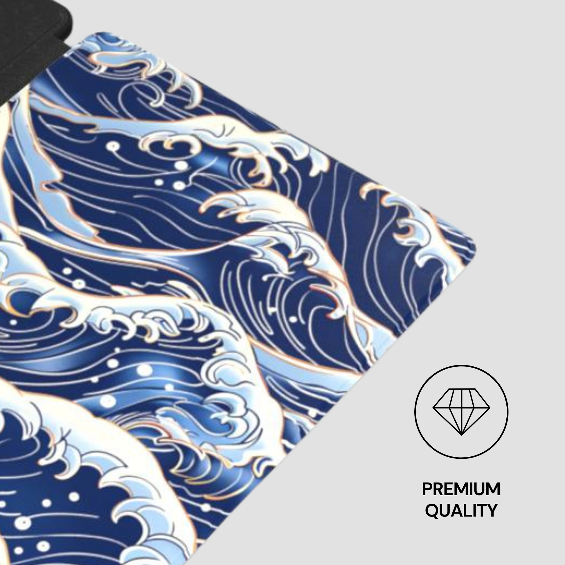 Product with blue wave pattern and 'Premium Quality' label on a gray background | casenari