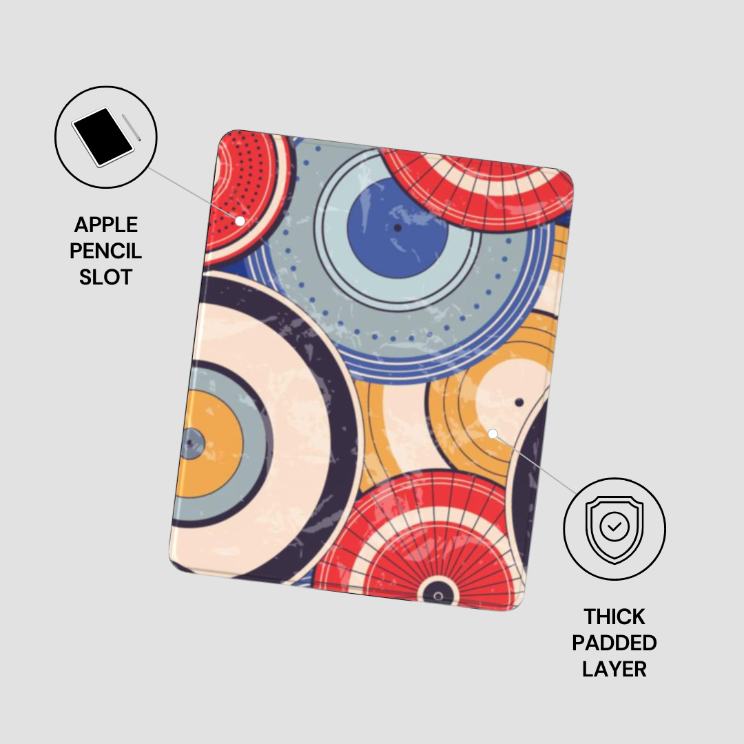 Colorful case with geometric pattern on a light gray background