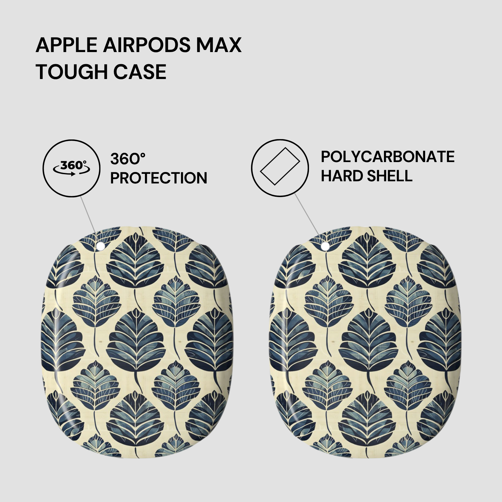 Tough case for Apple AirPods Max with leaf pattern on a light gray background
