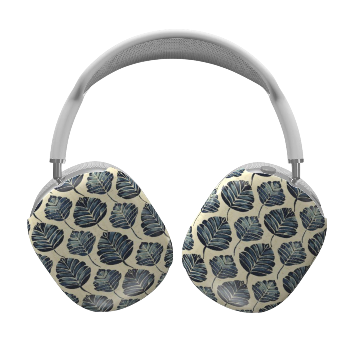 Headphones with leaf patterned ear covers on a white background