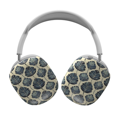 Headphones with leaf patterned ear covers on a white background
