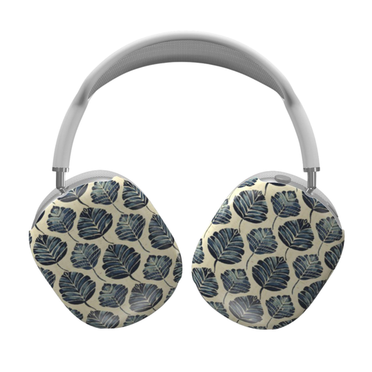 Headphones with leaf patterned ear covers on a white background
