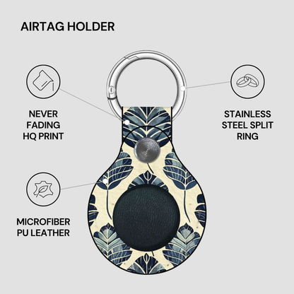 Airtag holder with leaf pattern on a gray background