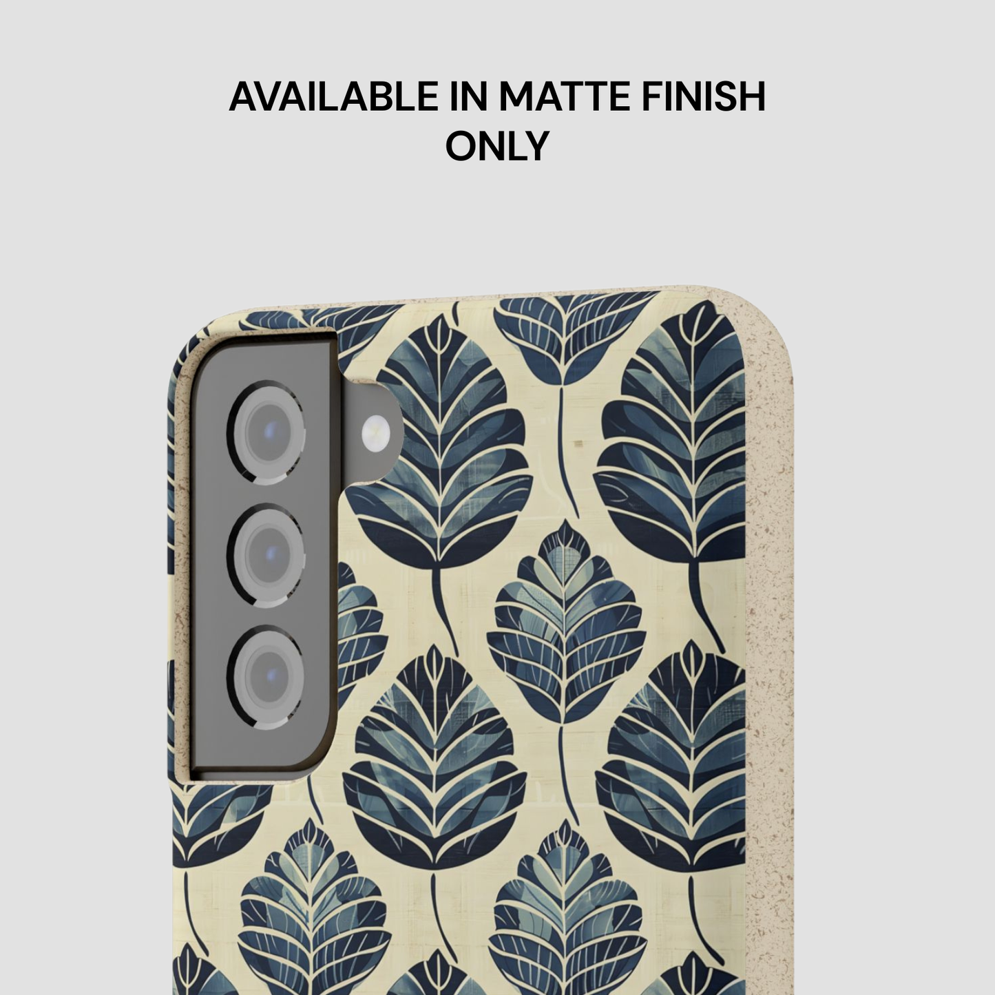 Phone case with leaf pattern on a light background