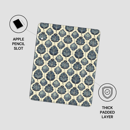 Patterned case with Apple Pencil slot and thick padded layer on a light gray background