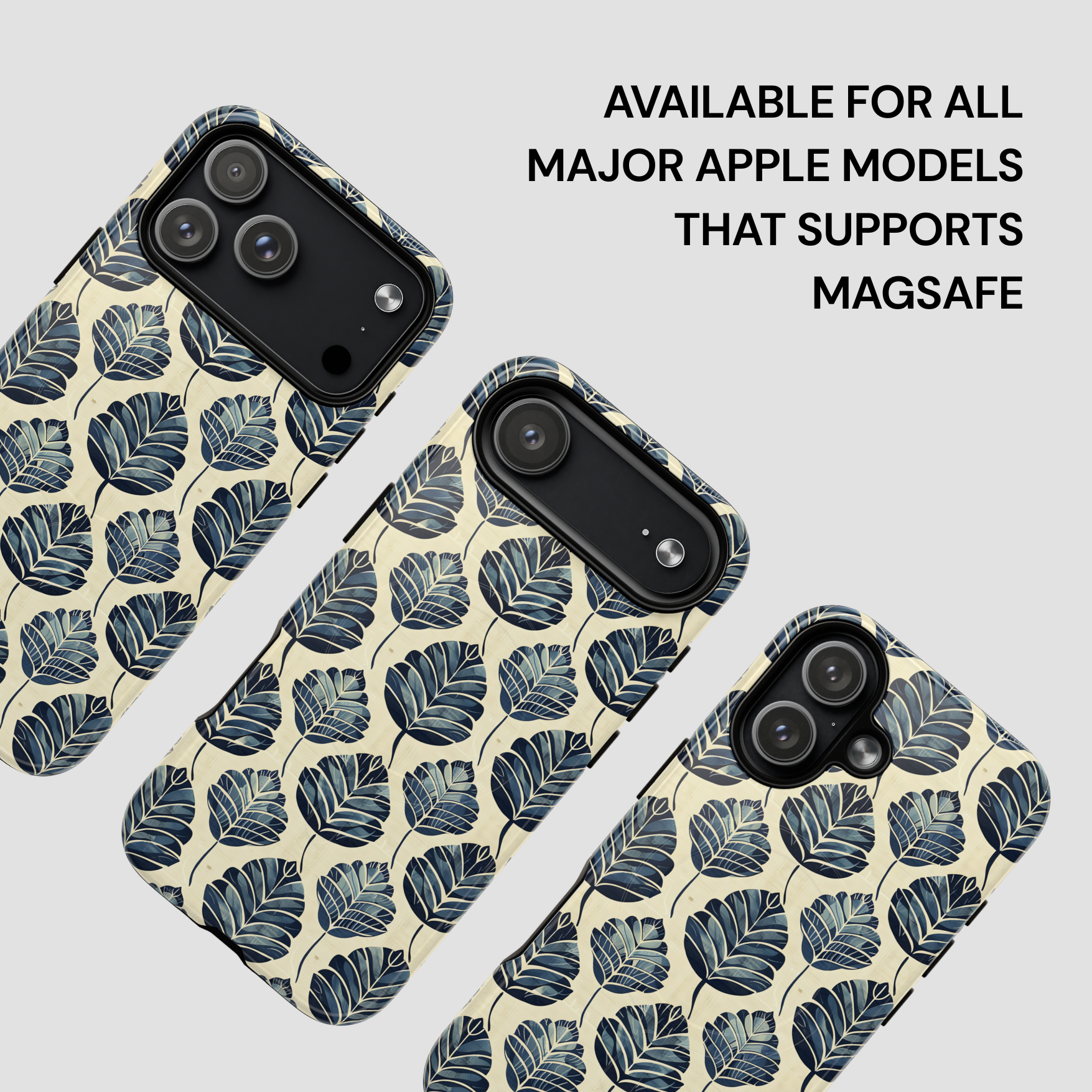 Phone case with leaf pattern on a gray background
