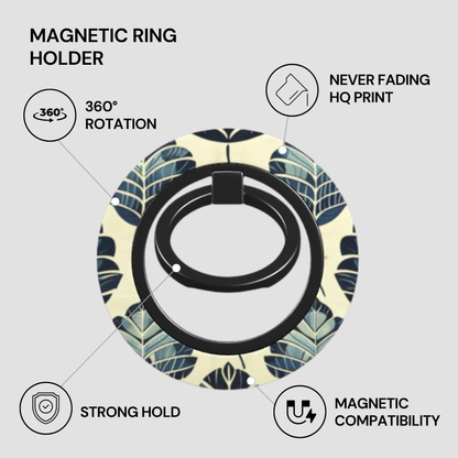 Magnetic ring holder with leaf pattern on a light gray background