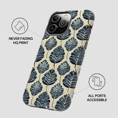 Phone case with leaf pattern on a light background