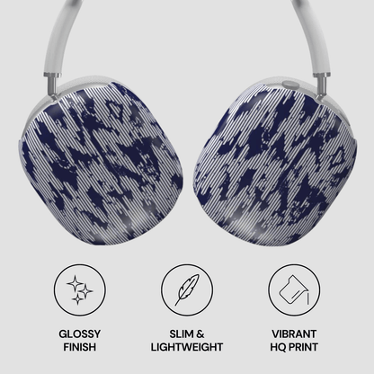 Headphones with blue and gray pattern on a white background