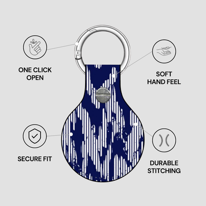 Keychain with features highlighted on a gray background