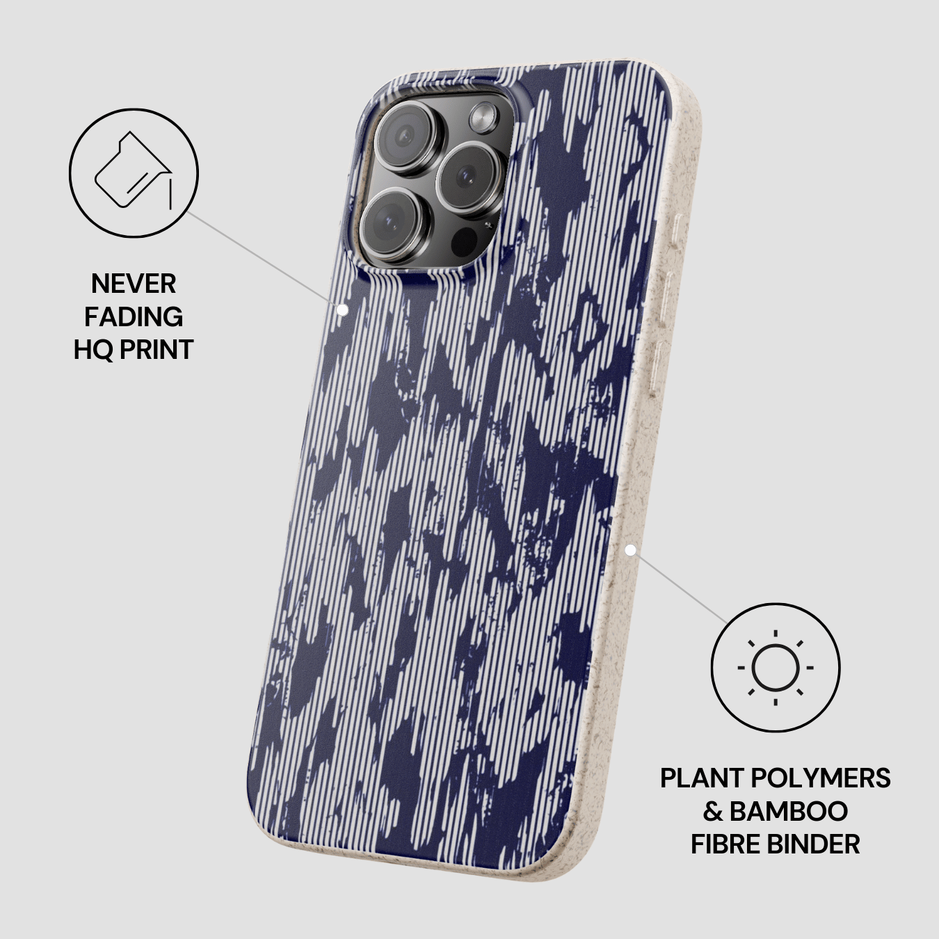 Phone case with blue abstract pattern on a white background