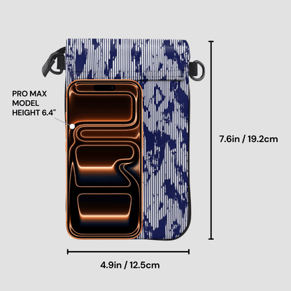 Phone case with measurements and design details on a light gray background