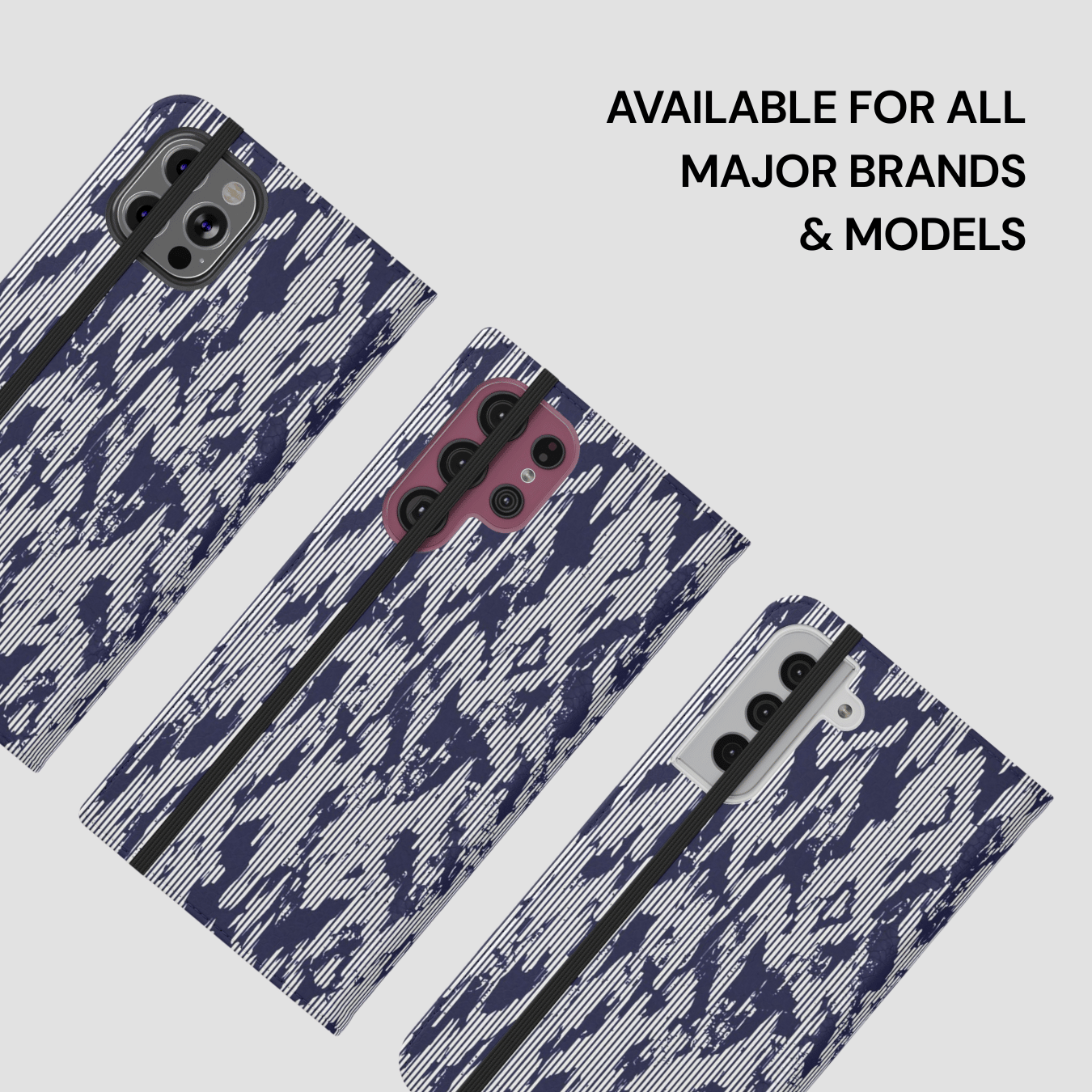 Phone cases with camouflage pattern on a white background