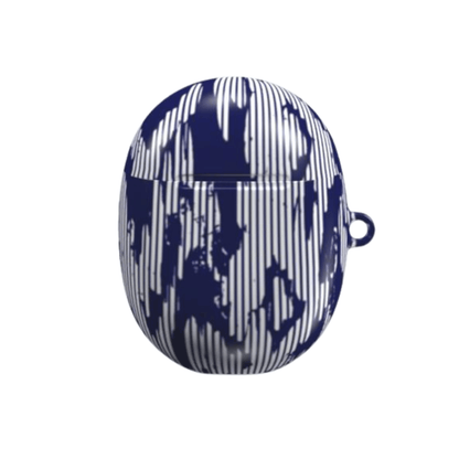 Blue and white patterned case on a white background