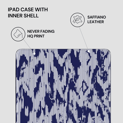 IPAD CASE WITH INNER SHELL featuring saffiano leather, never fading HQ print on a gray background