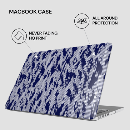 Macbook case with blue abstract pattern on a white background