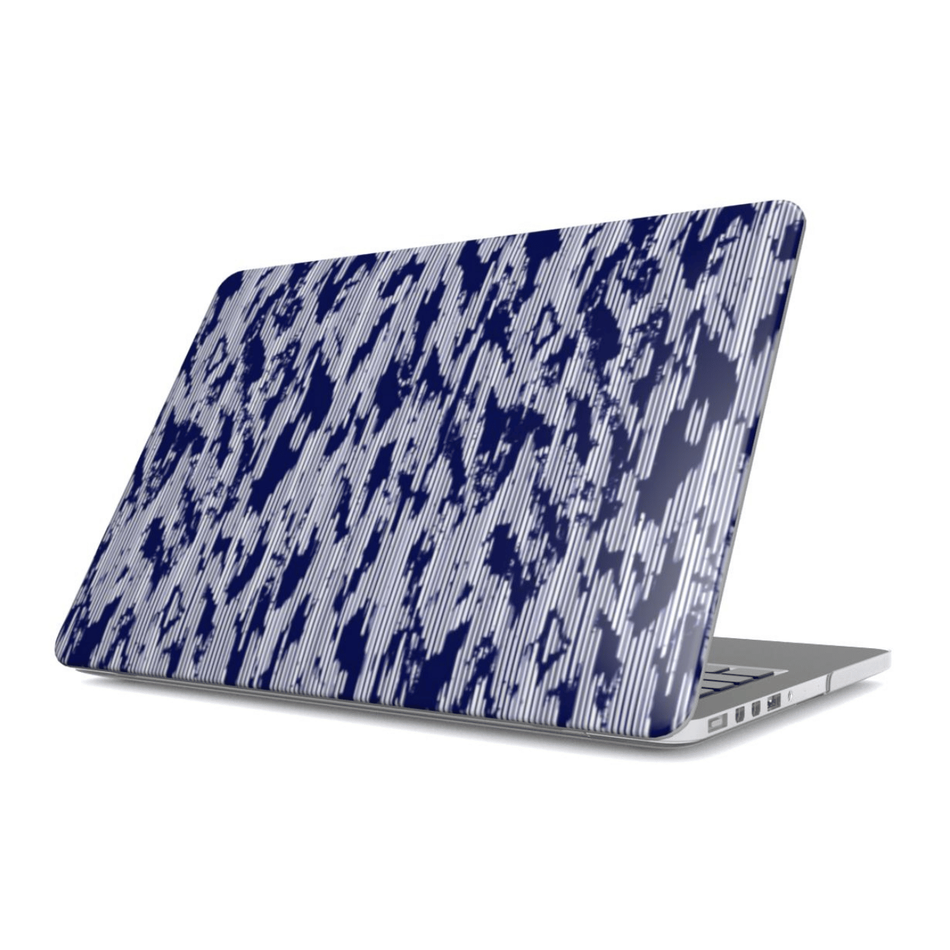 Laptop with a blue abstract pattern on a white background