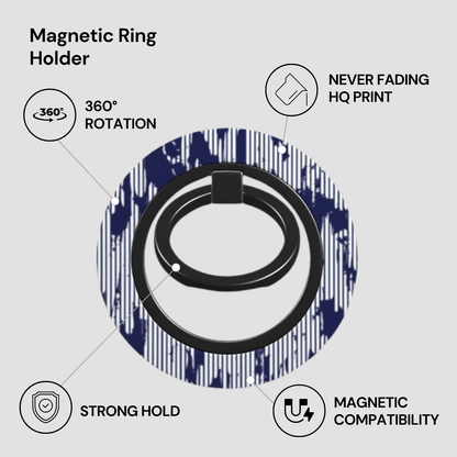 Magnetic ring holder with features highlighted on a white background