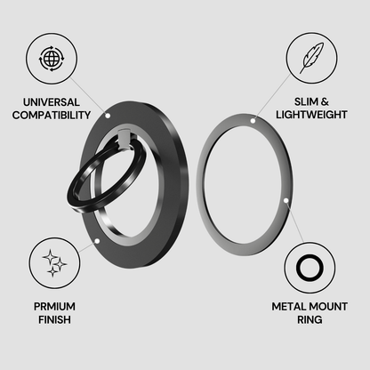 Metal mount ring with features labeled on a light gray background