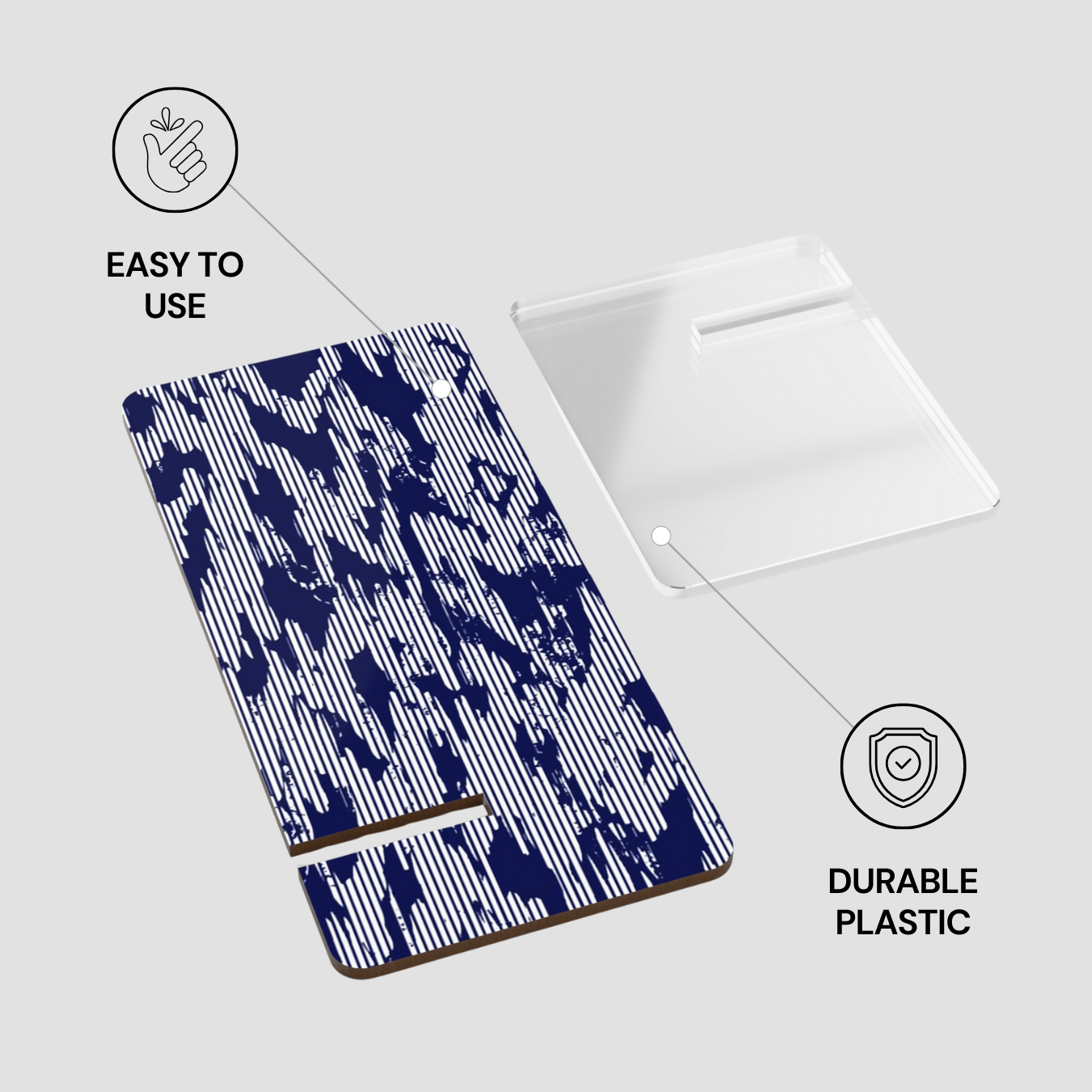 Navy blue patterned cardholder with white background