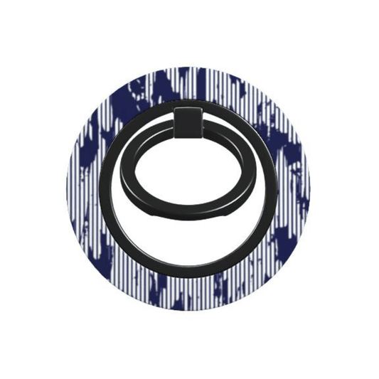 Phone ring holder with blue and white pattern on a white background