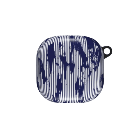 Blue and white striped case on a white background