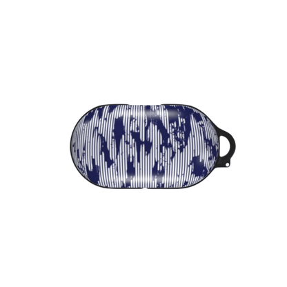 Blue and white patterned eye mask on a white background