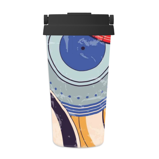 Colorful tumbler with abstract design on a white background
