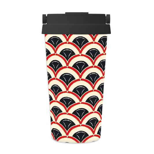 Phone case with red and black geometric pattern on a white background