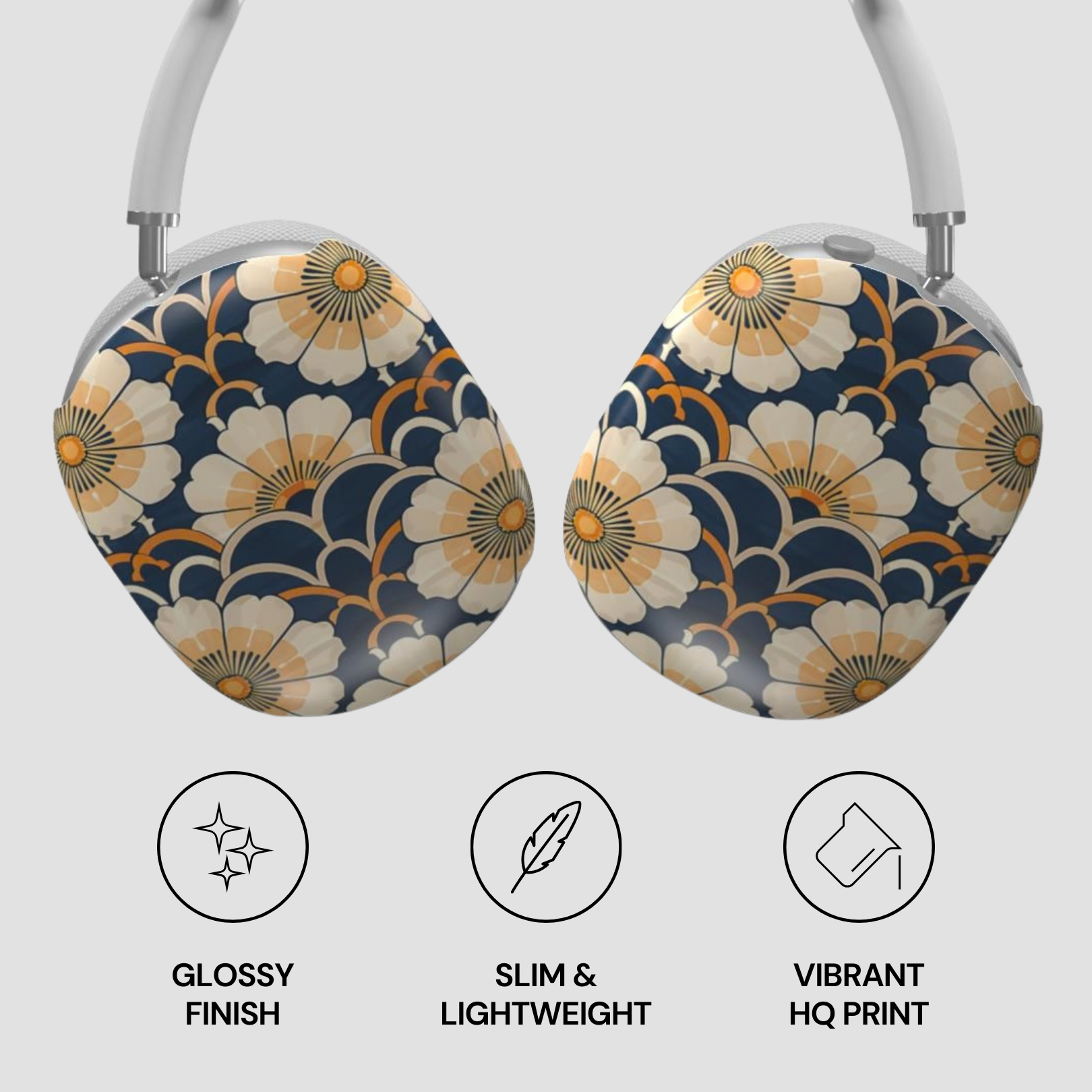 Floral patterned product with glossy finish, slim design, and vibrant print on a light gray background.