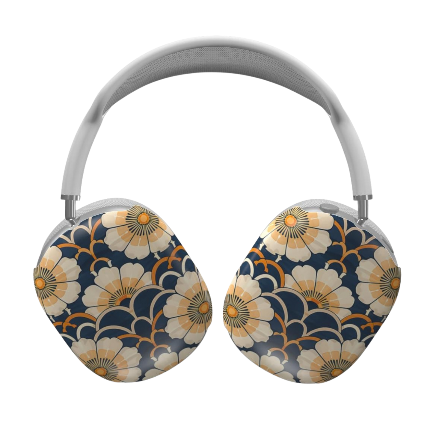 Headphones with floral design on a white background
