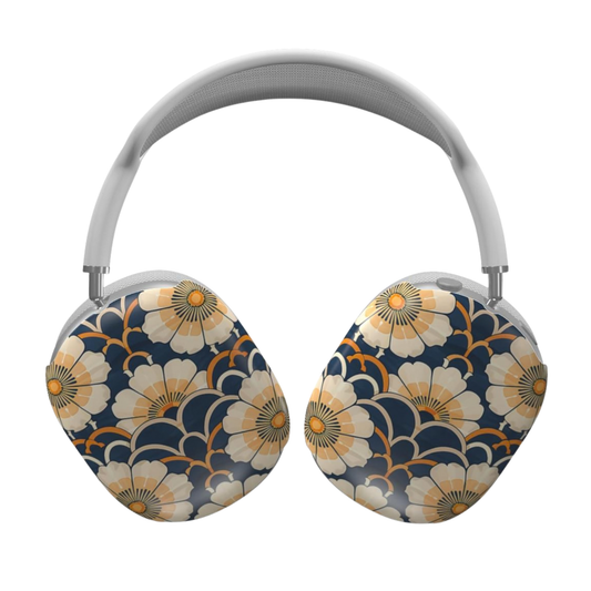 Headphones with floral design on a white background