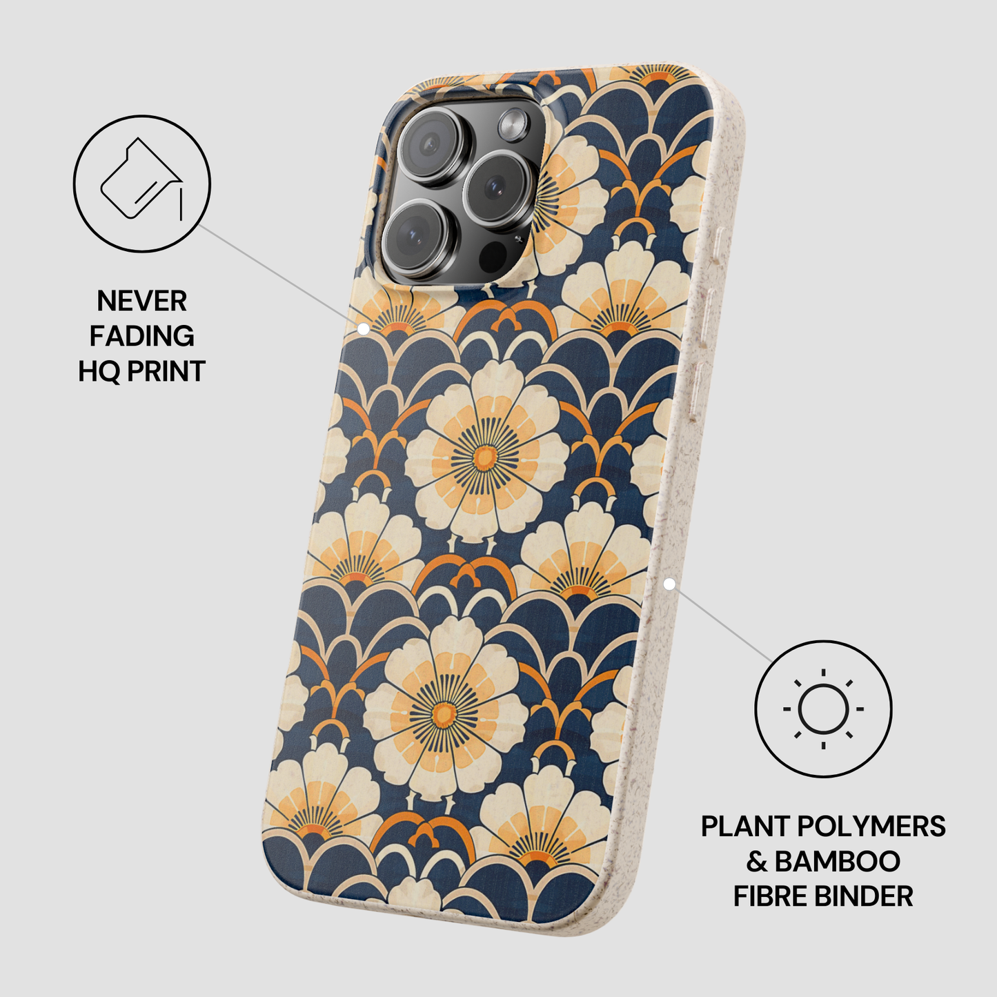 Phone case with floral design on a light gray background