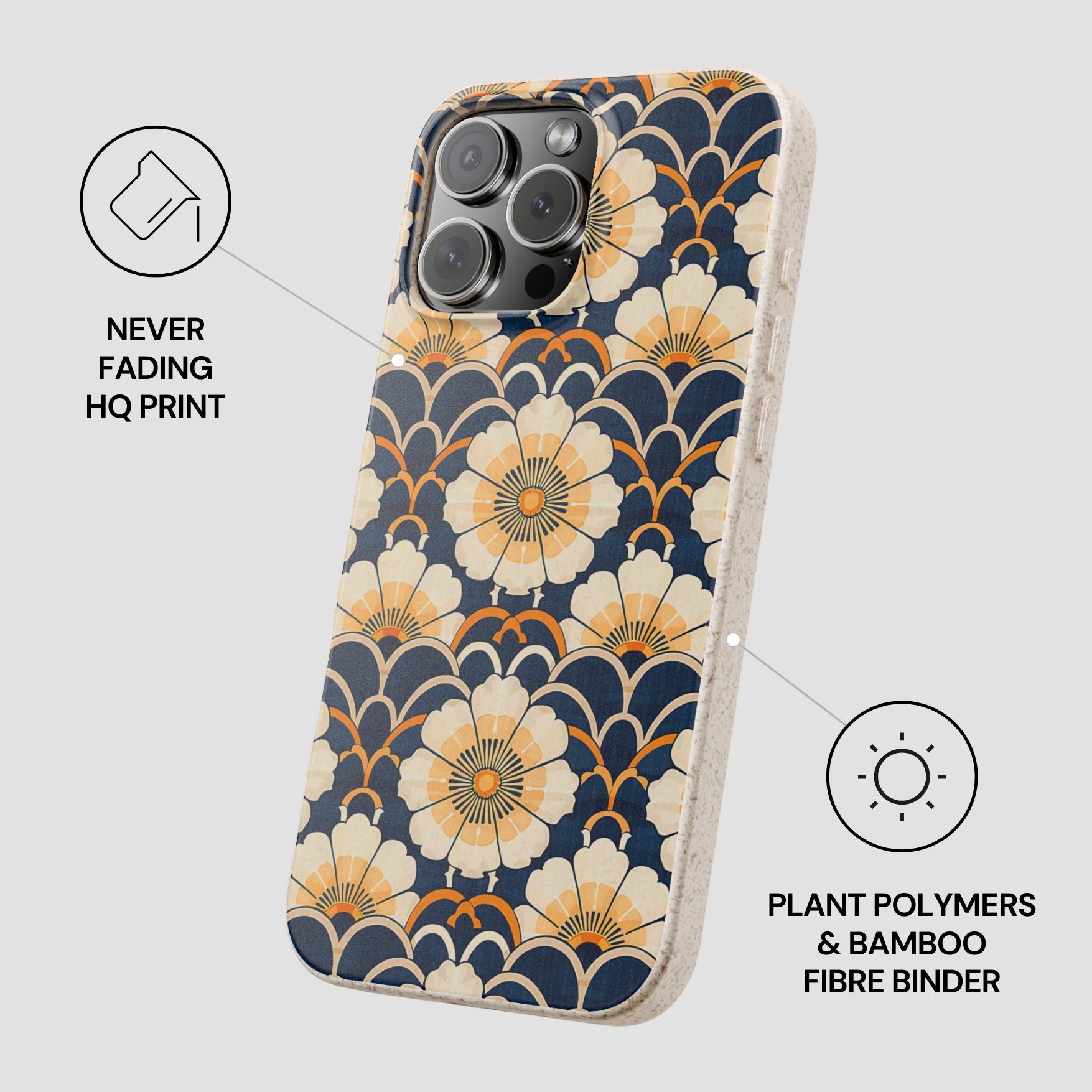 Phone case with floral design on a light gray background