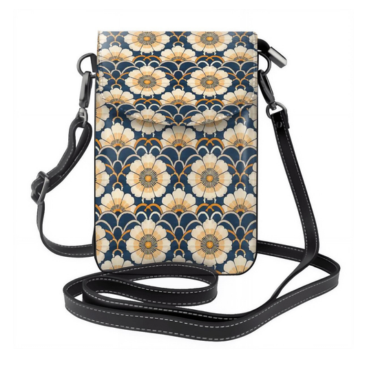 Floral patterned crossbody bag on a white background