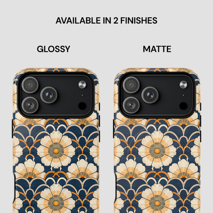 Two phone cases with floral pattern, one glossy and one matte, on a white background.