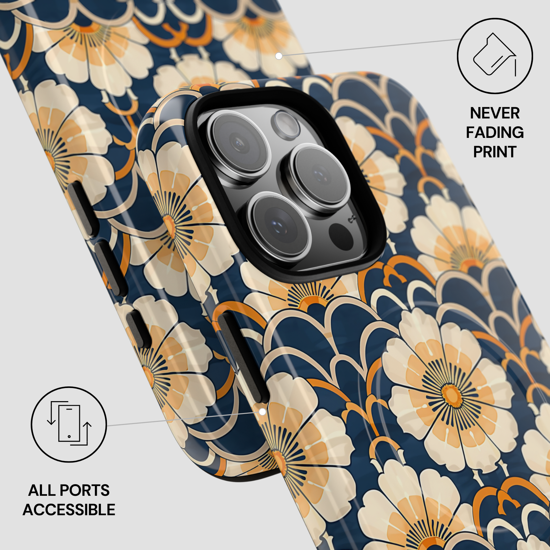 Phone case with floral pattern on a white background