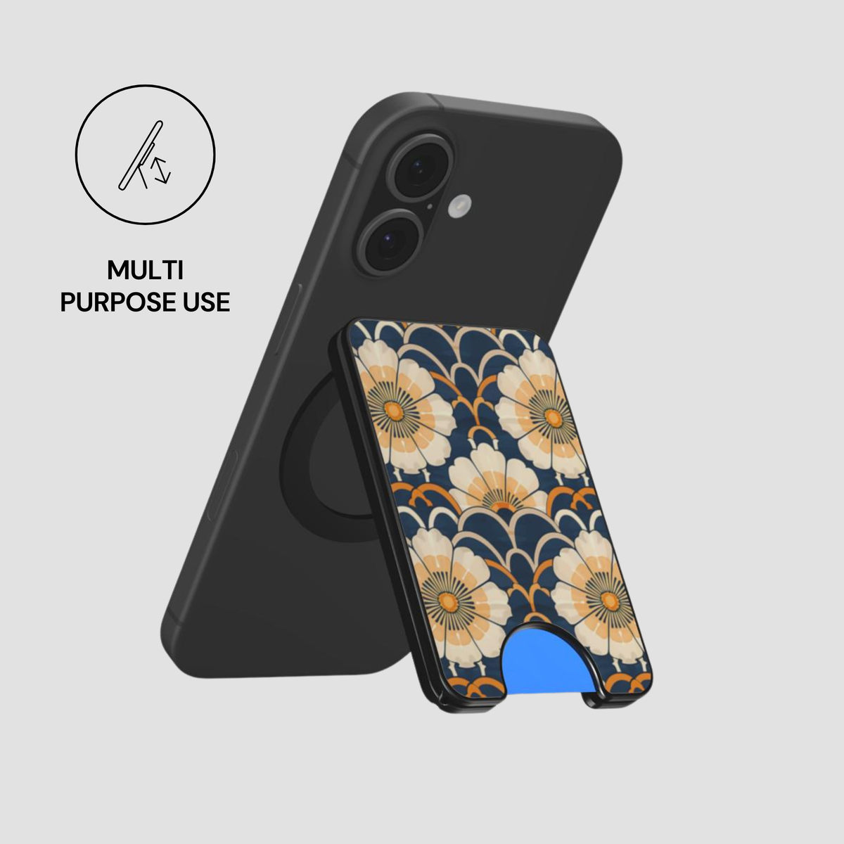 Ivory Bloom Magnetic Wallet shown attached to a phone in a magnetic setup