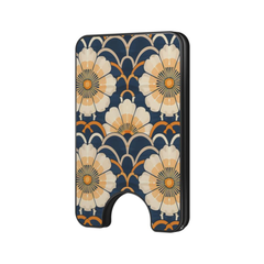 Ivory Bloom Magnetic Wallet with elegant ivory floral pattern on a navy background with warm golden accents