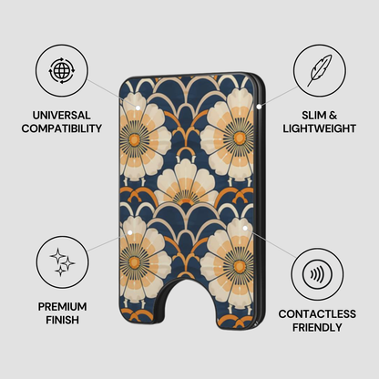 Ivory Bloom Magnetic Wallet showing secure design, premium quality, and impact resistant features