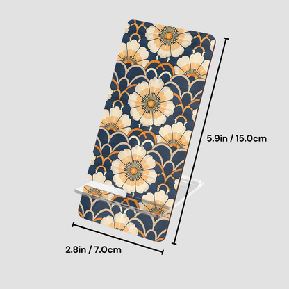 Yoga mat with floral pattern and measurements on a light gray background