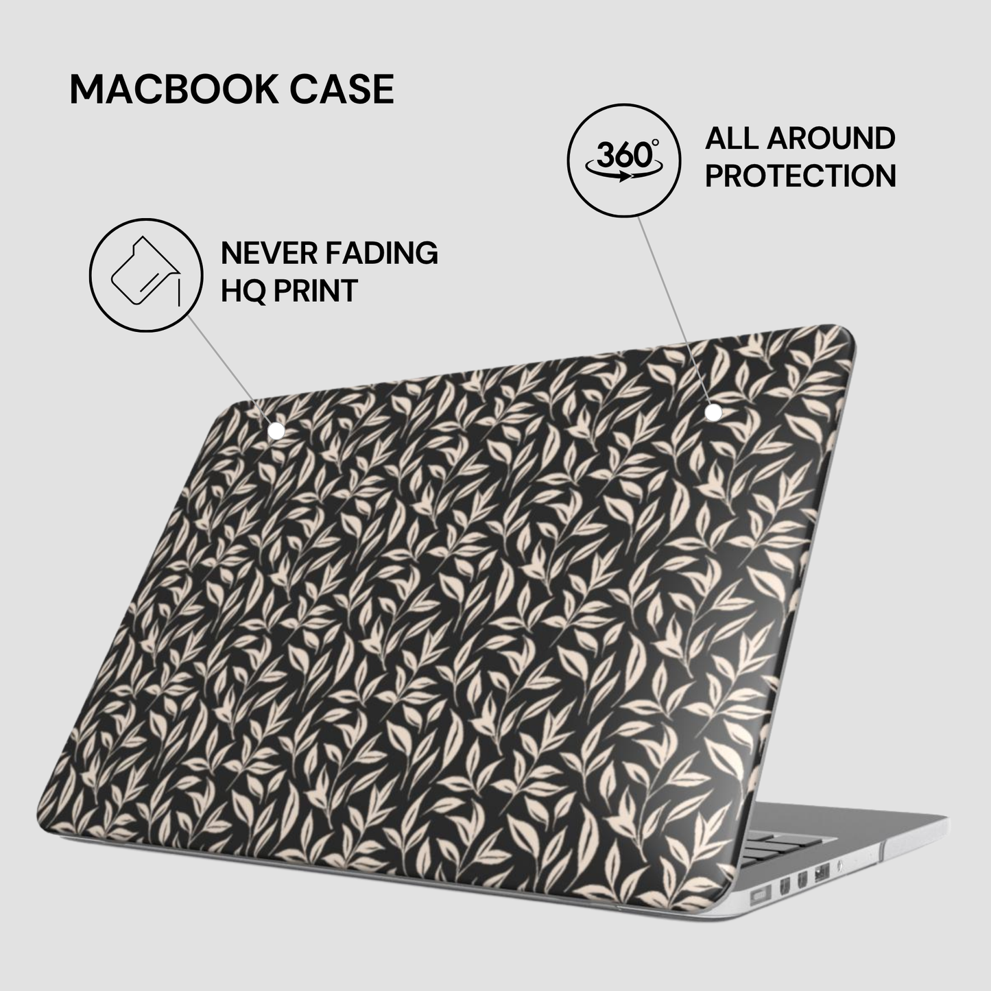 Macbook case with leaf pattern on a white background