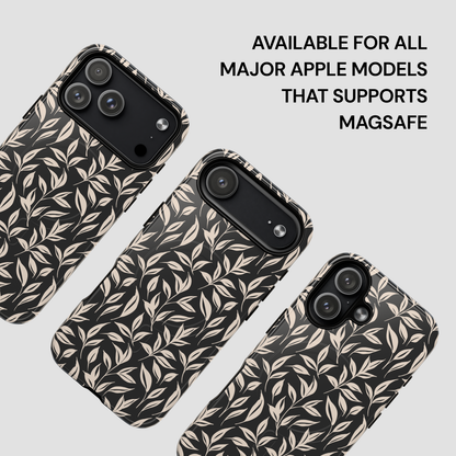 Phone cases with leaf pattern on a light gray background