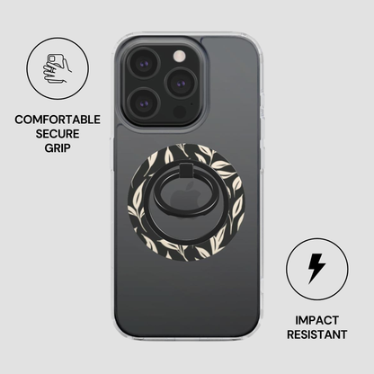 Phone case with a ring holder on a gray background