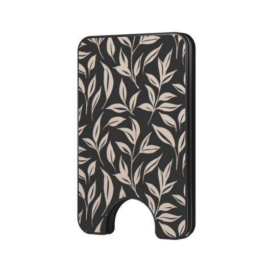 Ivory Vine Magnetic Wallet with an elegant ivory leaf pattern on a dark background