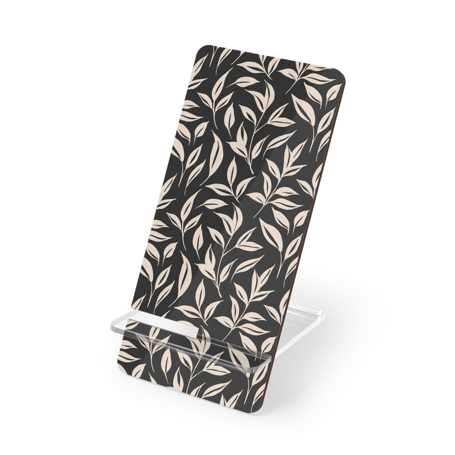 Phone stand with leaf pattern on a white background