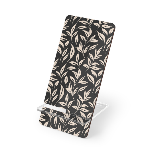Phone stand with leaf pattern on a white background