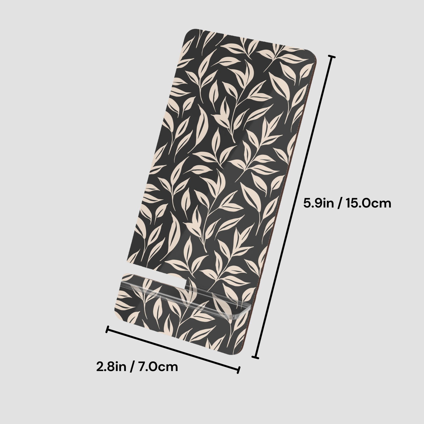 Patterned product with dimensions indicated on a gray background