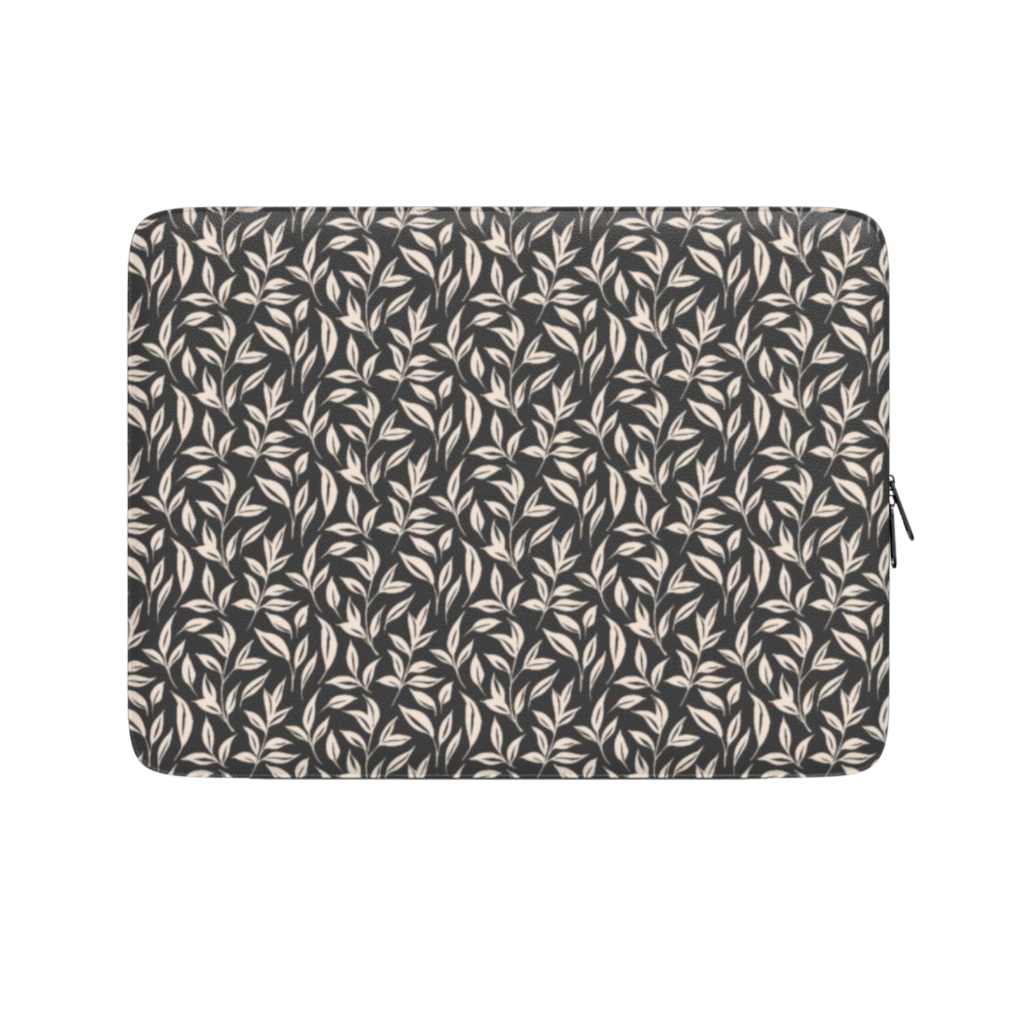 Laptop sleeve with leaf pattern on a white background